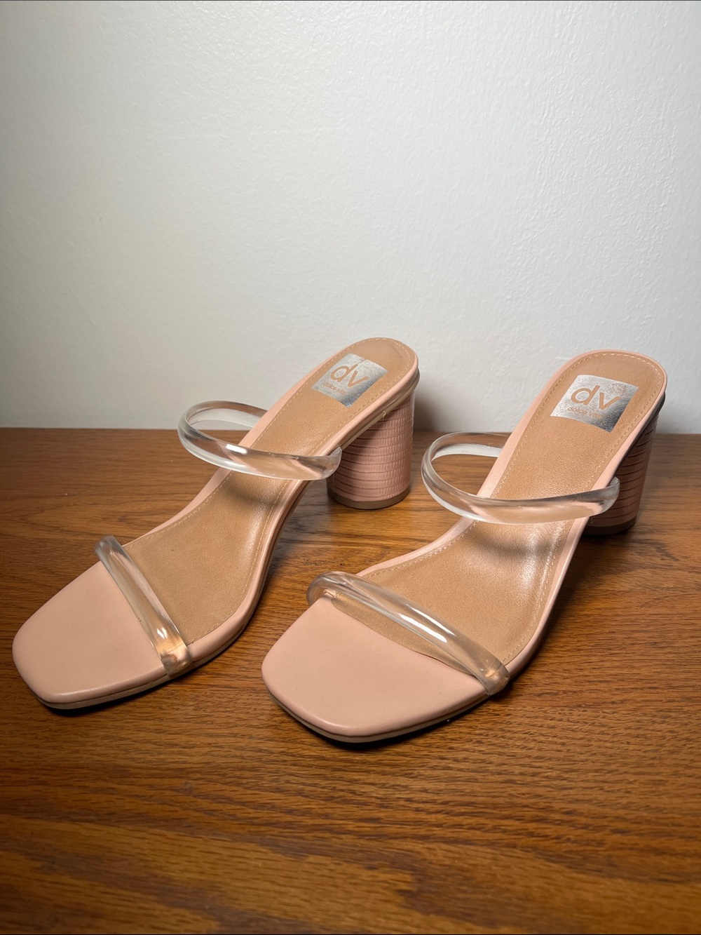 DV by Dolce Vita Blush Pink Clear-Strap Block Heel Sandals